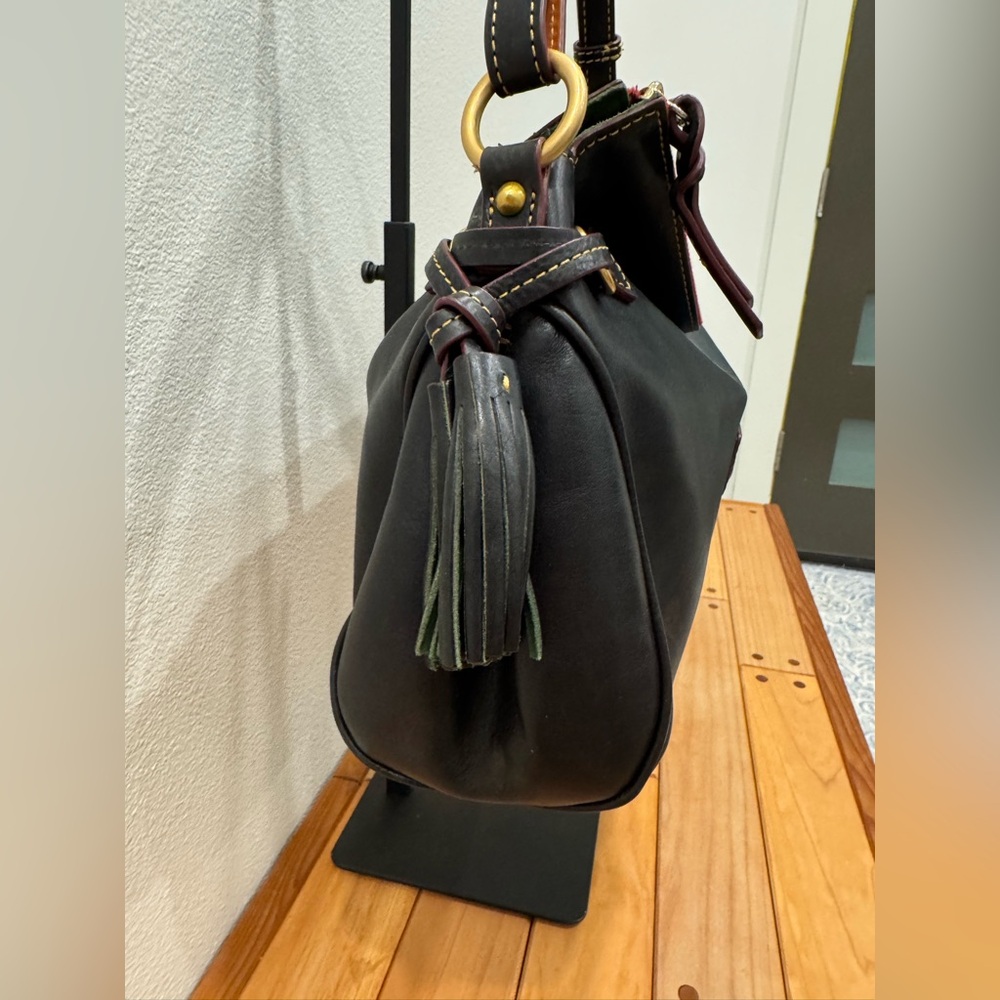 Dooney & Bourke Black Leather Hobo with Brown Trim and Red Accent - Picture 3 of 9